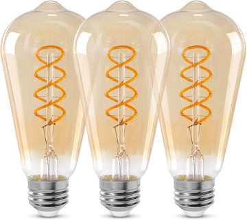 E26 Edison Light Bulbs, St64 Amber Glass Vintage 4w Led Lightbulbs, 3-Pack