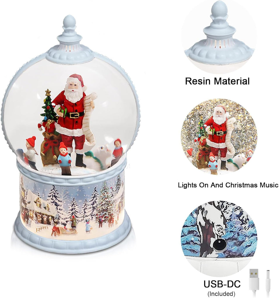 Christmas Snow Globe Lantern with 8 Music, 12" Vintage Carriage Glitter Lighted Water Snow Globes with 6H Timer