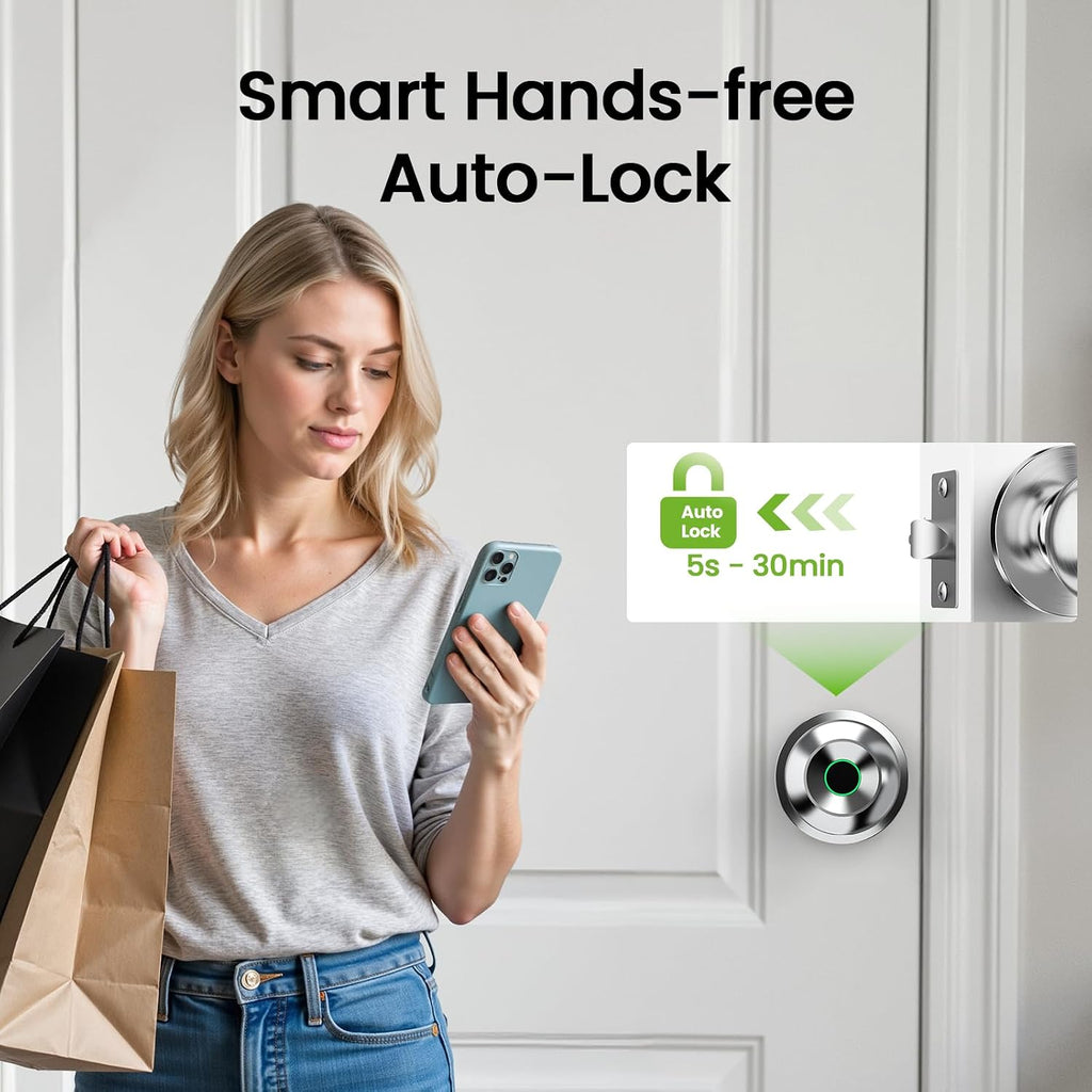 Fingerprint Door Lock, 3 in 1 Smart Fingerprint Door Knob with App Control & Key, Auto Lock, Biometric Door Knobs