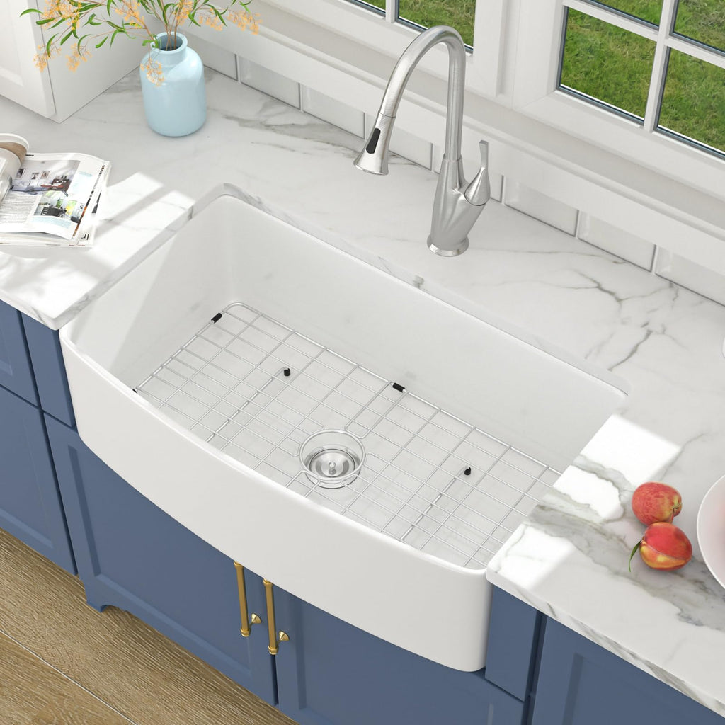 33x19x10 Inch White Farmhouse Kitchen Sinks Apron Front Flat Fireclay Porcelain Ceramic Farmers Single Bowl Farmer
