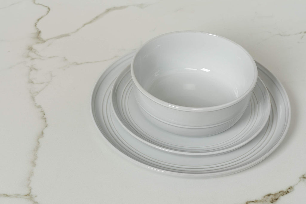 Double Line 16 Piece Dinnerware Set, White