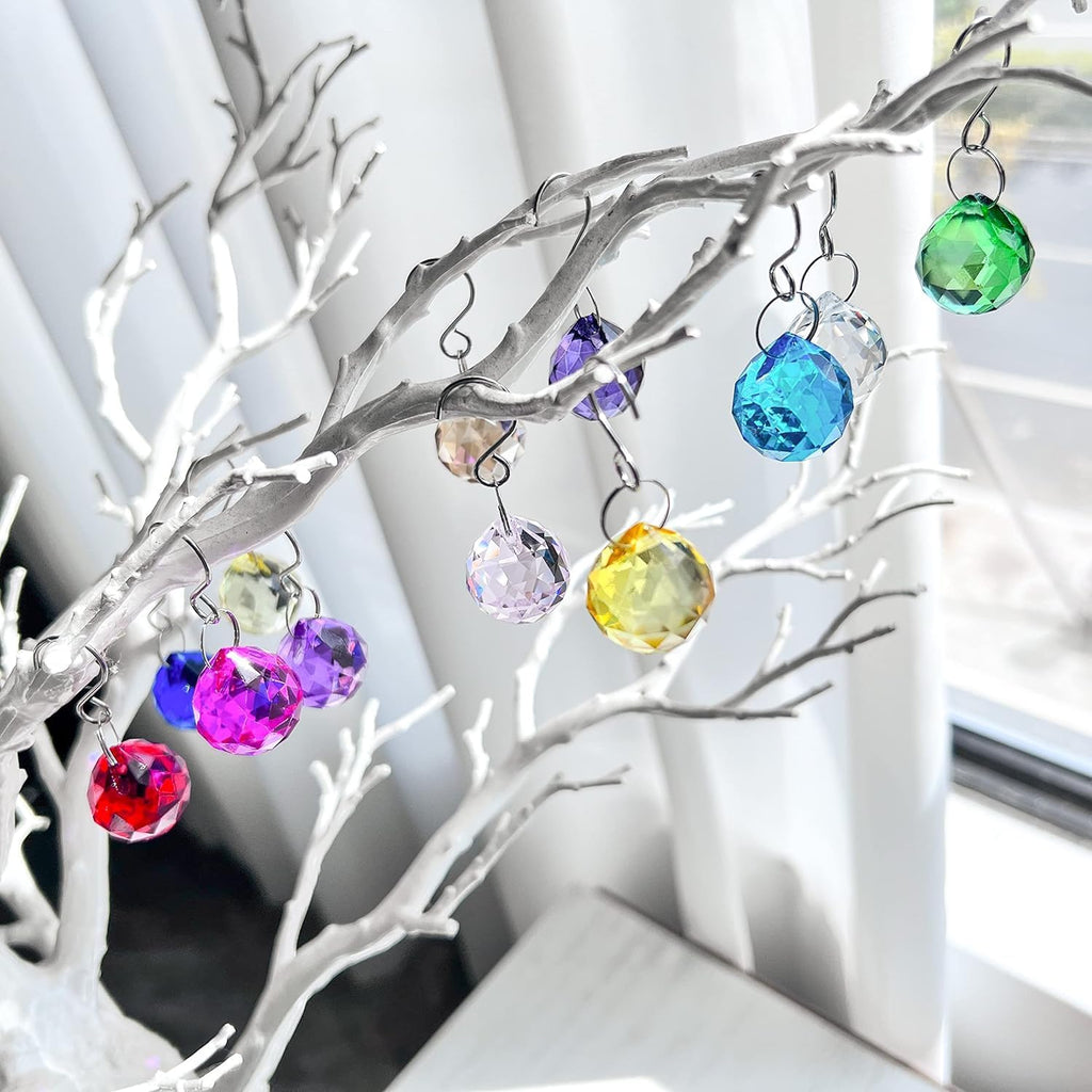 12PCS Crystal Prism Ball Suncatcher, 20mm Chandelier Replacement Glass Ball - Multi-Color Glass Crystal Sun Catcher