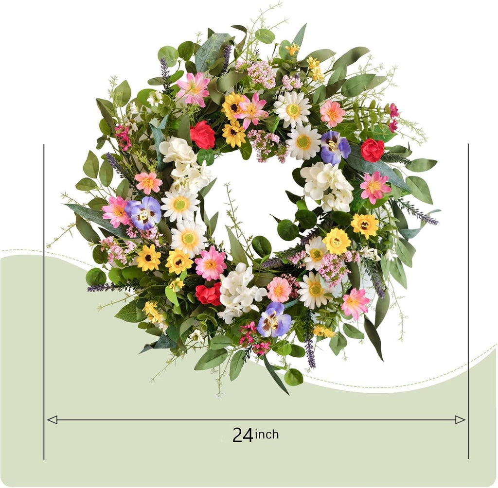 Summer Wreath 24 inch Artificial Green Leaf Flower Wreaths Outdoor Wedding Parties Holiday Wreath Garden Front Door