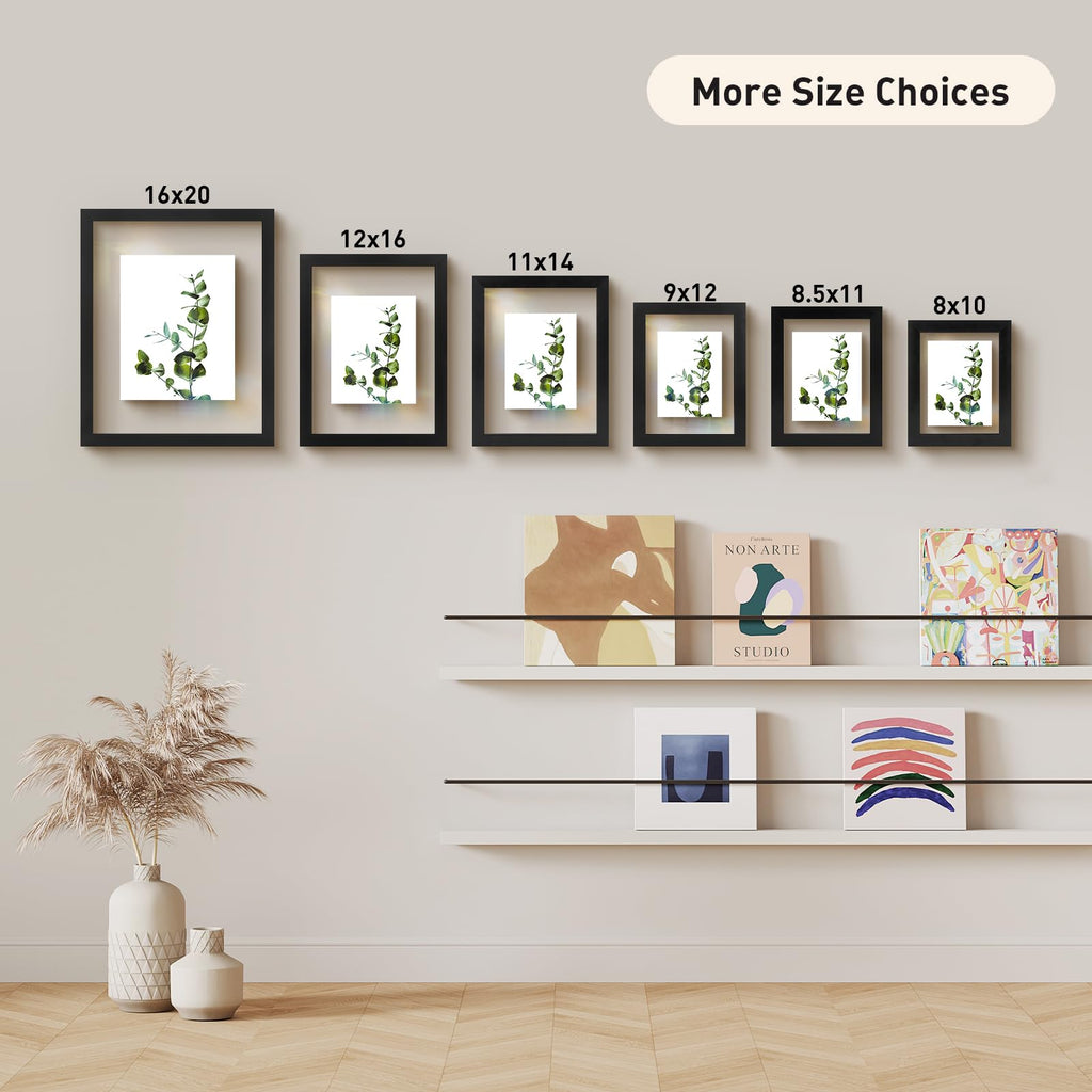 8X10 Floating Picture Frame Solid Wood Black(2 Pack)