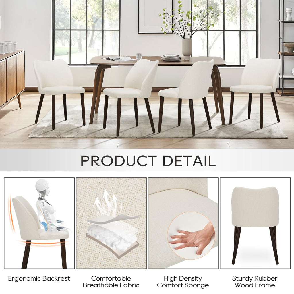 Upholstered Dining Chairs Set of 4, Modern Fabric Dining Room Kitchen Side Chair with Padded Seat and Wood Legs for