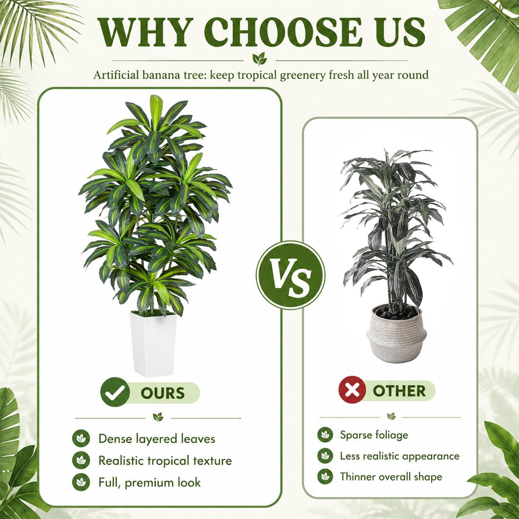 7FT Artificial Dracaena Tree - High-Density Foliage Fake Plant with White Tall Planter - Faux Yucca Floor Plant Decor