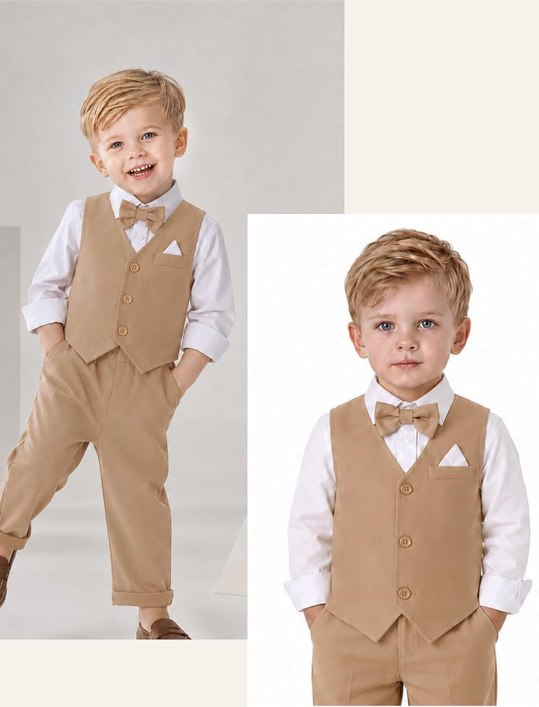 Toddler Suit for Boys Suspender Pants Outfits 5‐Pcs Set ‐5Y