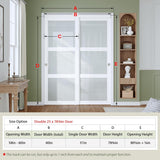60"×80"(Double 31") Sliding Closet Door, 3-Lite Frosted Glass, Bypass Barn Door with Hardware Kit In