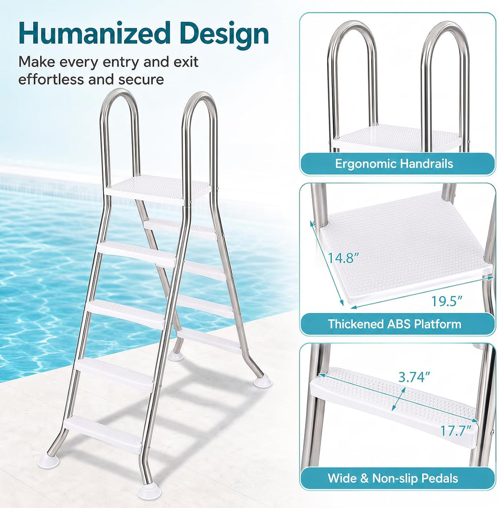 Above Ground Swimming Pool Ladder | 75.6 Inch | Heavy Duty Steel Frame | 440lbs Capacity | for Up to 55" Wall Height