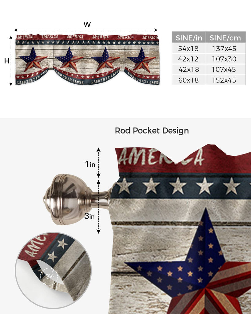 4th of July Tie Up Valance for Windows American Flag Patriotic Curtains Valances Rod Pocket Valance Window Treatments