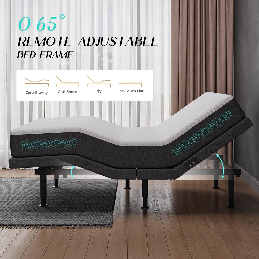 Adjustable Bed Frame Queen with Massage -Wireless Remote Electric Power Bed Foundation Under-Bed Lighting | Zero