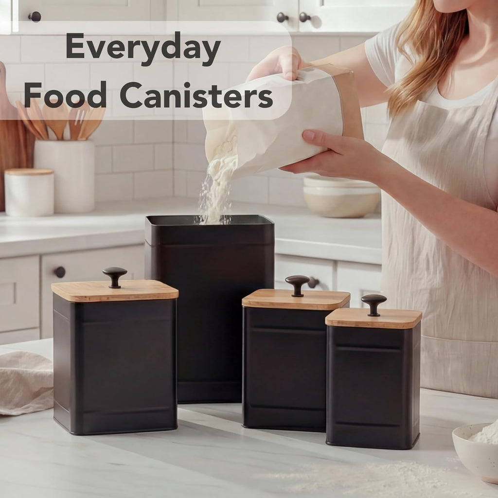 Kitchen Canisters, Airtight Canister Sets Counter, Kitchen Canisters for Countertop, Coffee Tea Sugar Flour - Set of 4