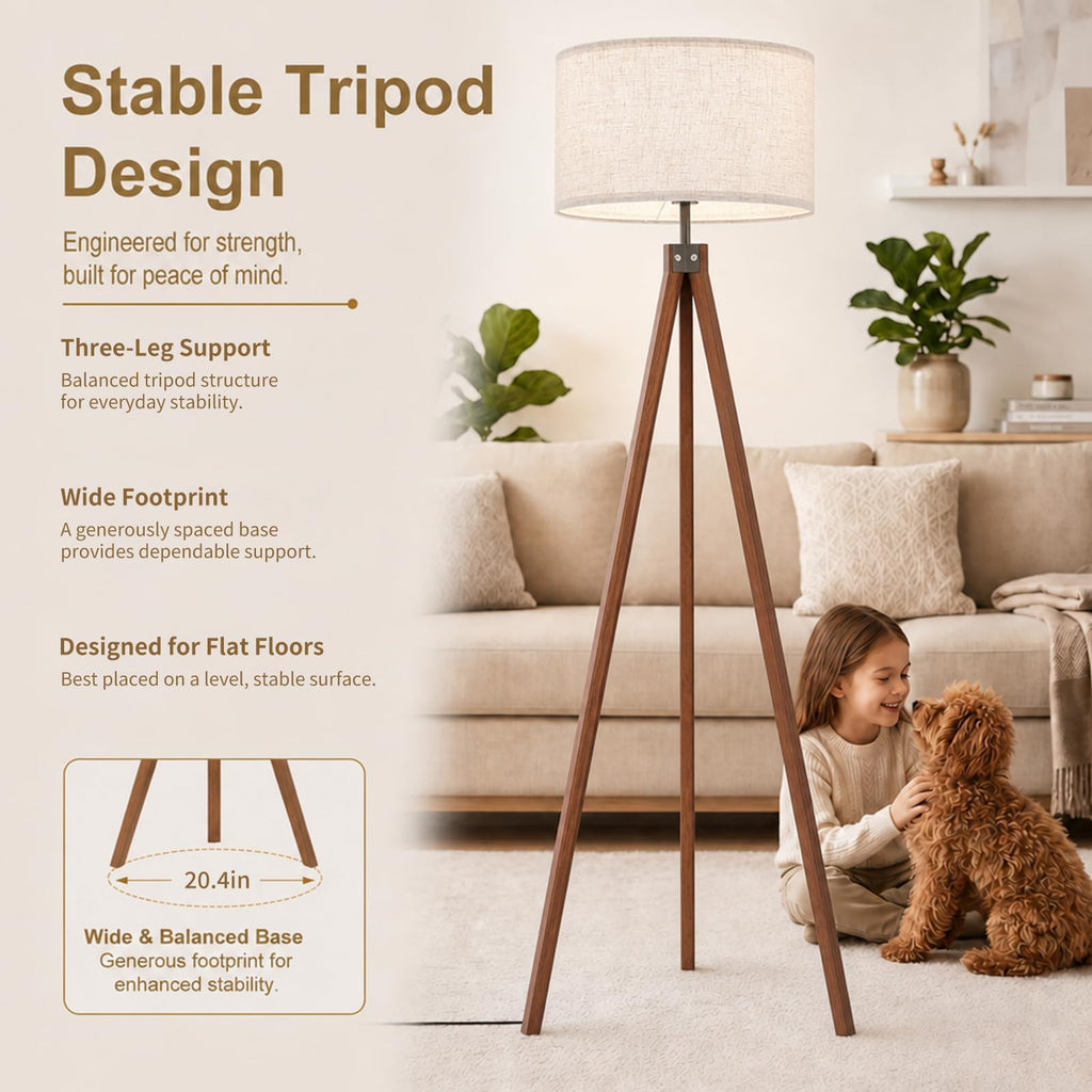 Wood Tripod Floor Lamp, 3 Color Temperatures