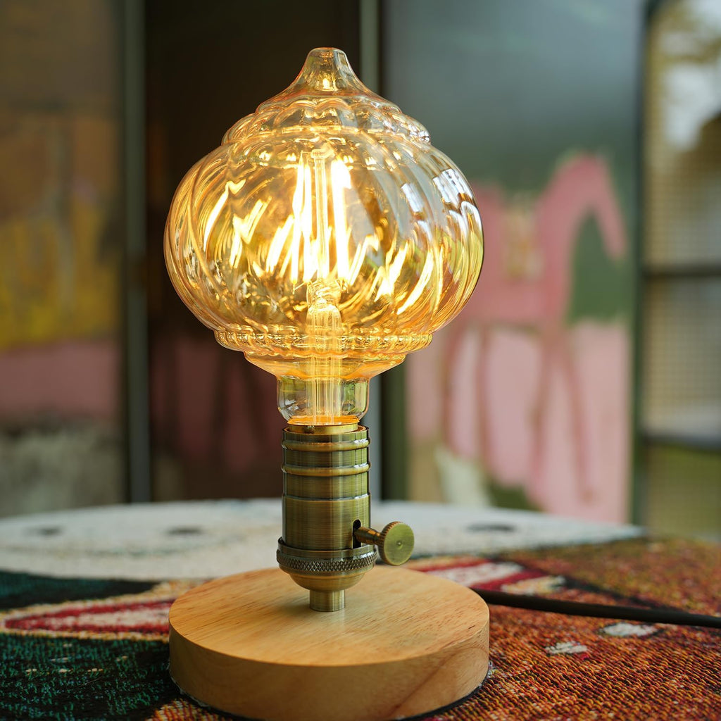G40 LED Edison Bulb, Pumpkin Shape, Amber Hand-Blown Hard Glass, 4W 110-130V, E26, 2500K Warm Yellow Light, 400LM