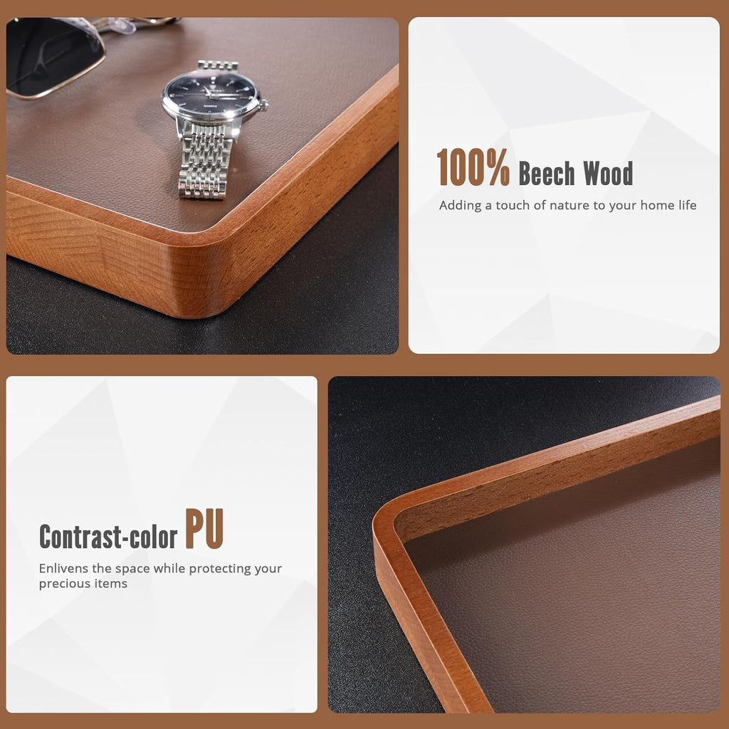 Wood Valet Tray for Men, Key Tray, Desk & Nightstand -DarkBrown