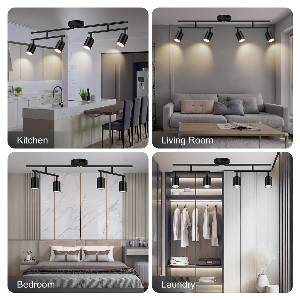 Black Track Lighting Kit, 30" LED Track Lighting Fixtures Ceiling, 4 Light Ceiling Spotlights, Kitchen Light