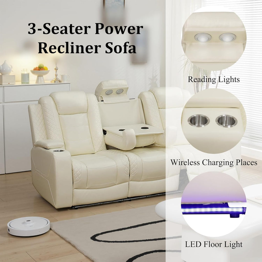 Power Recliner Sectional Sofa, Breathing Leather Reclining Sectional Couches Furnitures Sets with Cup Holder/USB