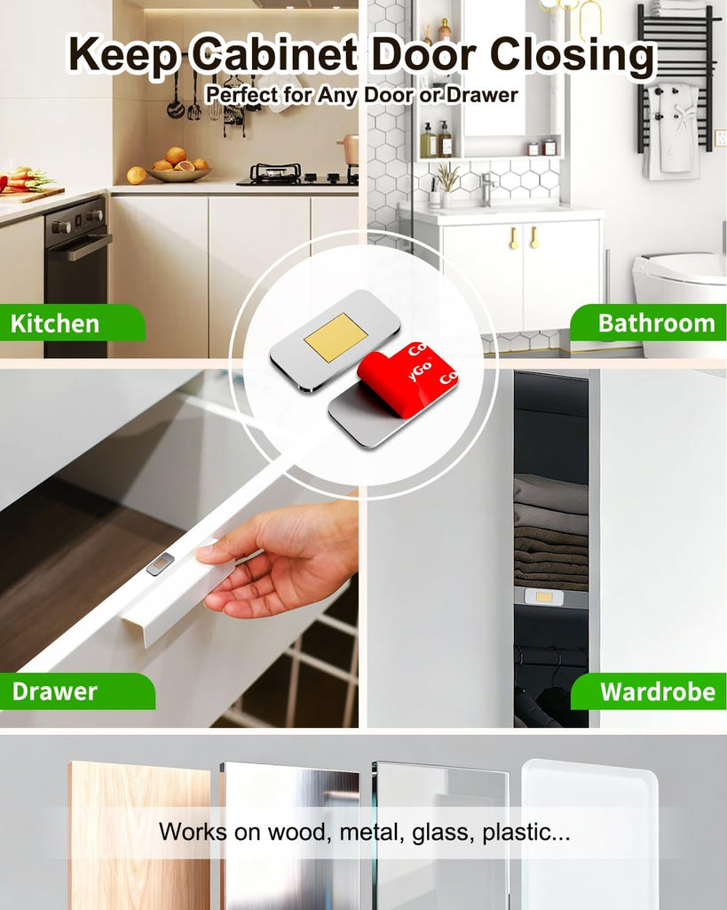 4Sets Extra Strong Magnetic Cabinet Door Catch, No-Drill Invisible Ultra Thin Magnets Door Closure, Drawer Magnets with