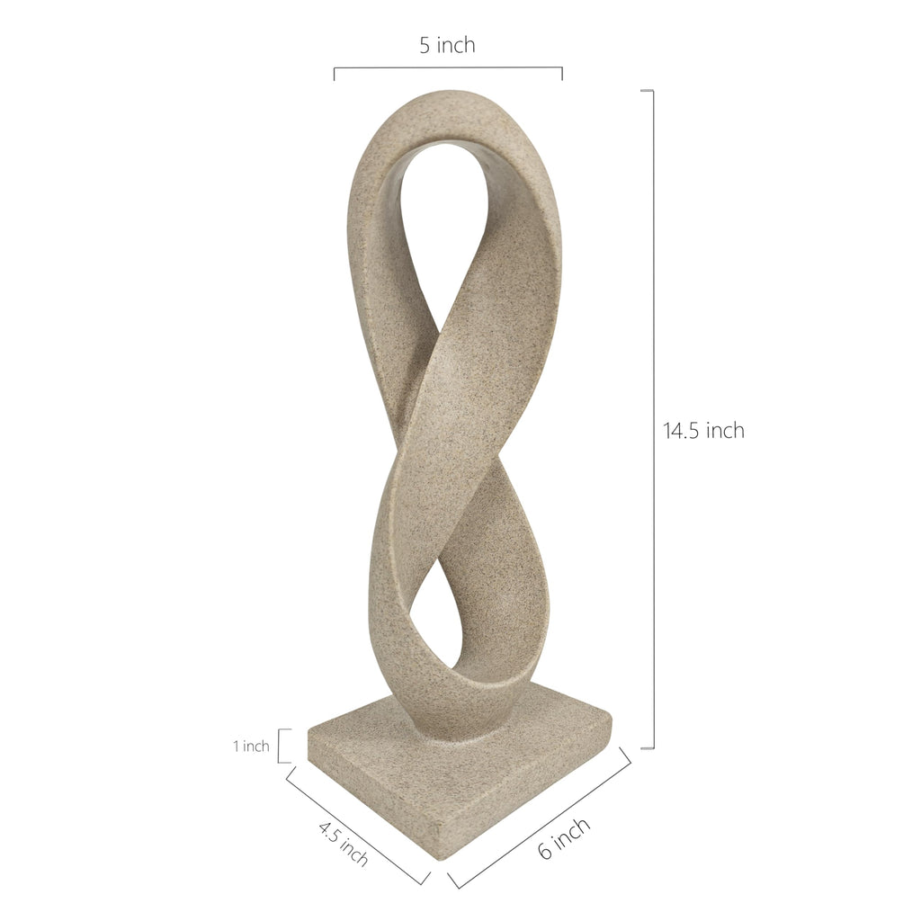 Modern Minimalist Abstract Sculpture, 14.5'' Tall Figure Eight Infinity Statue, Resin Hand Crafted Accent Décor
