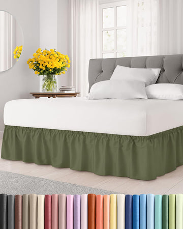 CGK Wrap Around Dust Ruffle Bed Skirt - Queen Size, 15" Inch, Sage Green