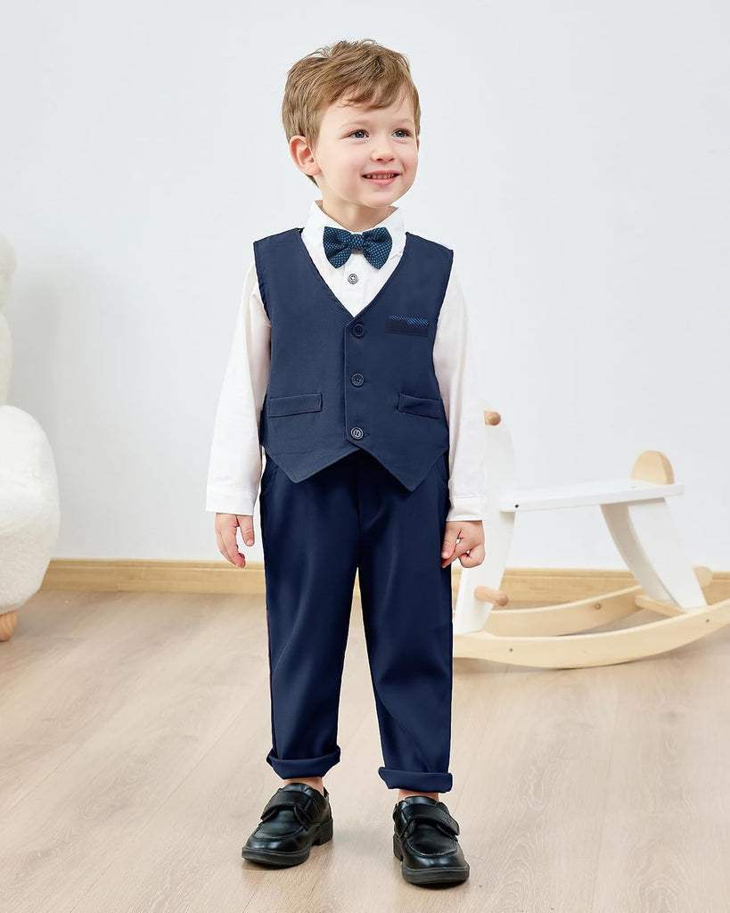Toddler Baby Boy Clothes Suit Gentleman Wedding Outfits Formal Dress Shirt/Bowtie/Vest/Suspender Pants 1-9 Years