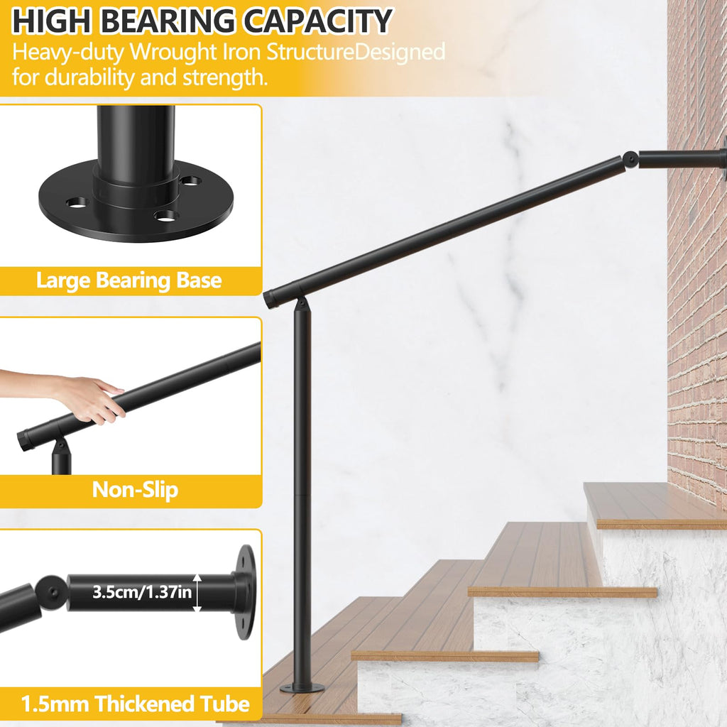 2 Pack Hand Rails for Outdoor Steps 2-3 Step Deck Railing Kit Wall Floor Mounted Wrought Iron Handrails Deck Rail Kit