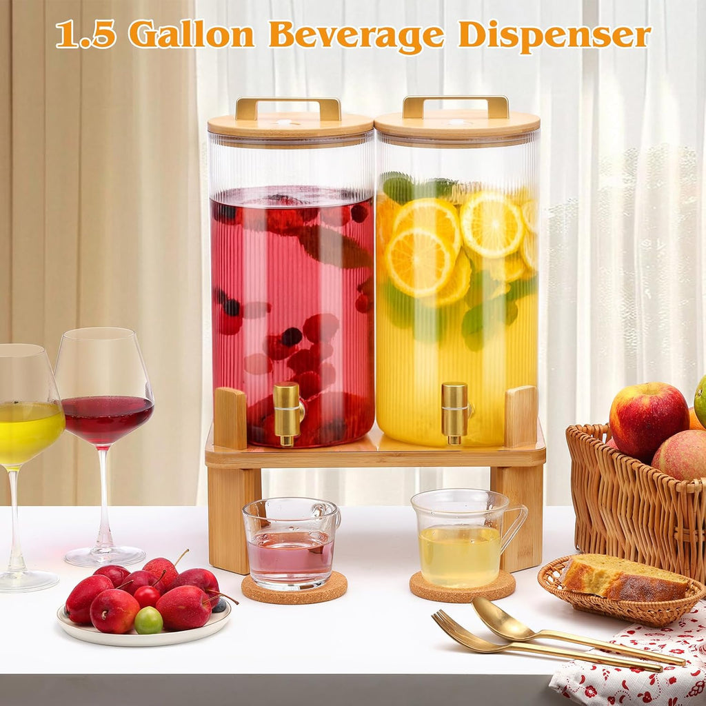 1.5 Gallon Drink Dispensers for Parties,Beverage Dispenser With Wood Stand