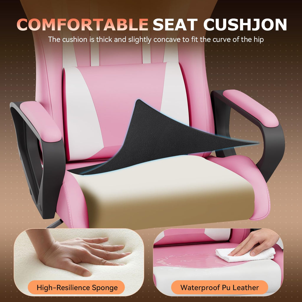 Ergonomic Gaming Chair for Adults, Video Game Chair, Pink