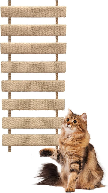 Cat Ladder & Bridge for Indoor Cats - Wooden Cat Wall Furniture with Climbing Rope - Wall Mounted Cat Shelves