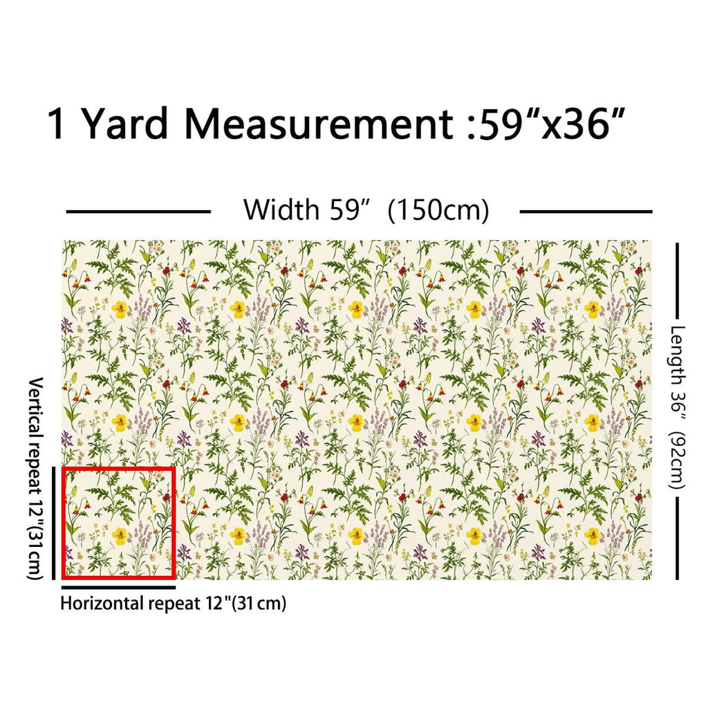 Floral Fabric Soft Brushed 1 Yard Boho Plant Floral Fabric by The Yard for Upholstery Sofa Chair Cushion Vintage