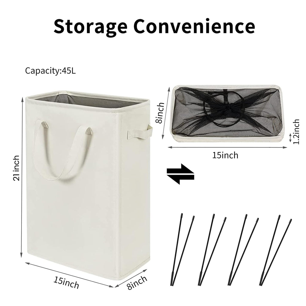 Narrow Laundry Hamper, Skinny Laundry Basket, 45L Beige, 21"
