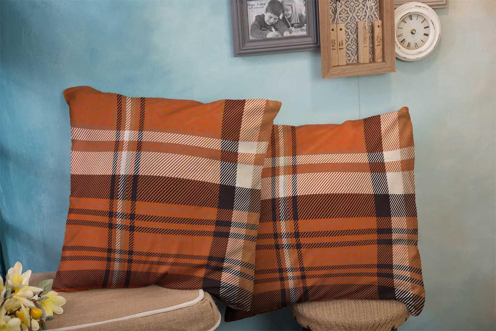 Orange Brown Tartan Plaid Checkered Pillow Covers 24x24 Set of 2