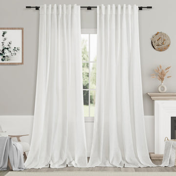 Linen Off White Curtains 120 inch Extra Long Back Tab Light Filtering Semi Sheer Drapes Modern Farmhouse Coastal