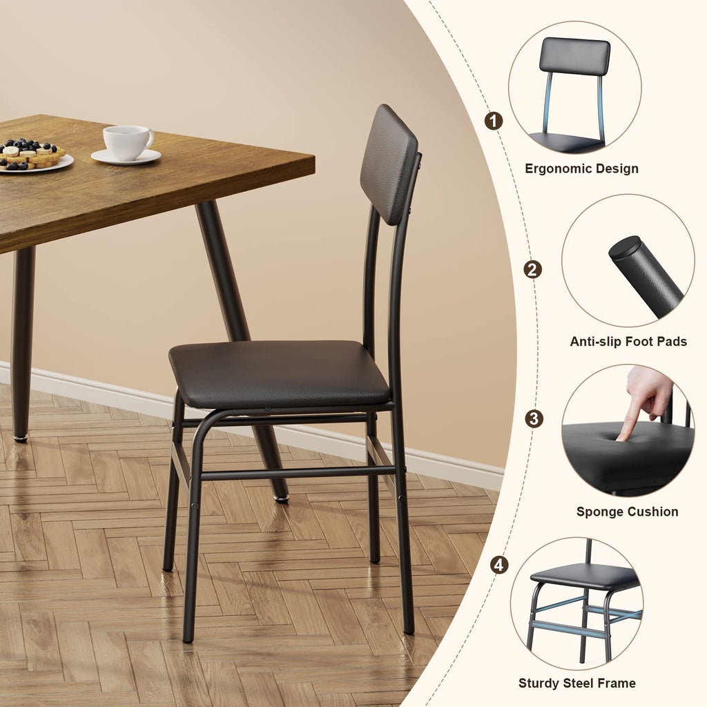 5 Piece Dining Table Set for 4, Modern Metal & Wood Kitchen Dinner Table with 4 Chairs, Space-Saving Dining Room