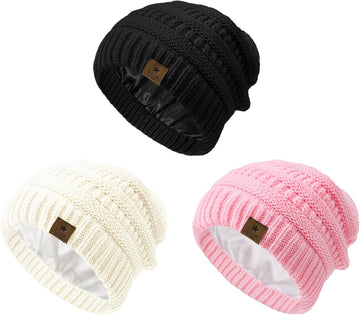Satin Lined Baby Beanie 3 Pack Winter Knit Hat Infant Toddler