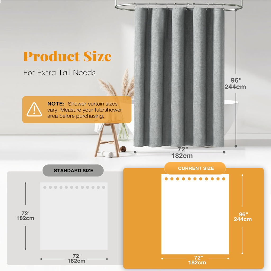Extra Long Linen Textured Waterproof, 72x96, Grey/Gray