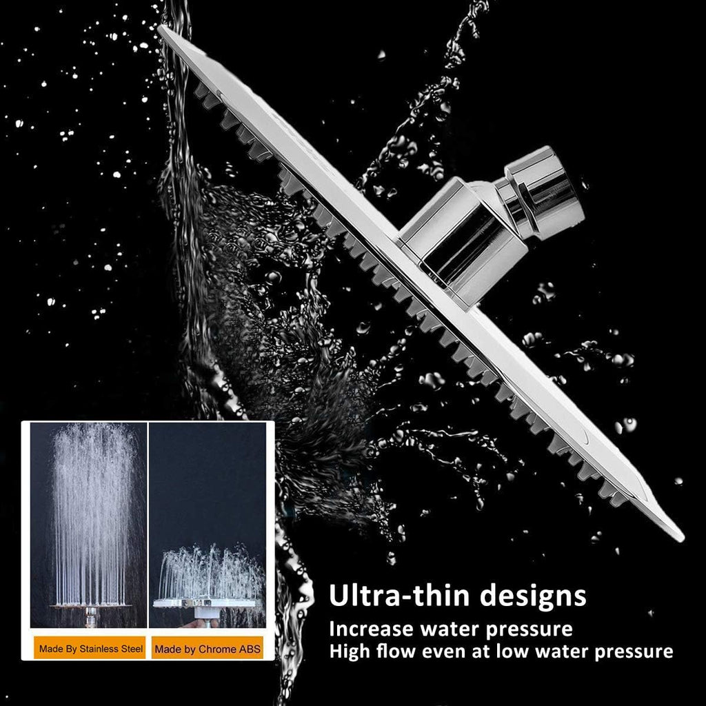 Rain Shower Head with 11'' Adjustable Arm, High Pressure Stainless Steel Rainfall Shower, Ultra-Thin Design
