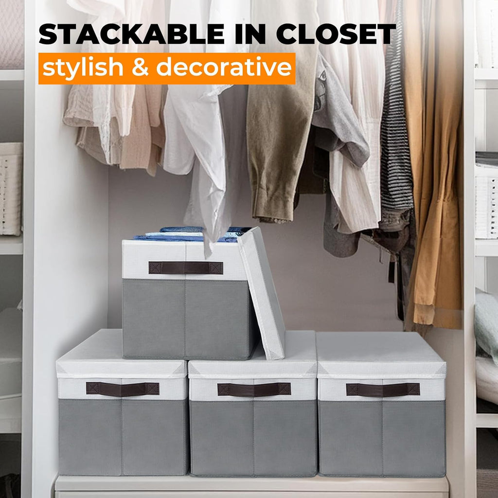 8 Pack Closet Storage Bins with Lids - Stackable Storage Baskets for Organizing Clothes Toys Blankets - Odorless for