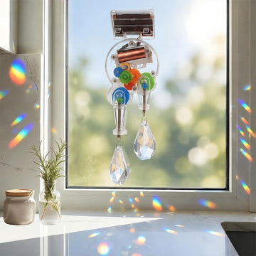Solar Powered Rotating Prism Suncatcher, Replaceable Heart-Shaped Prism, Double Crystal Window Decor, Vibrant Home &