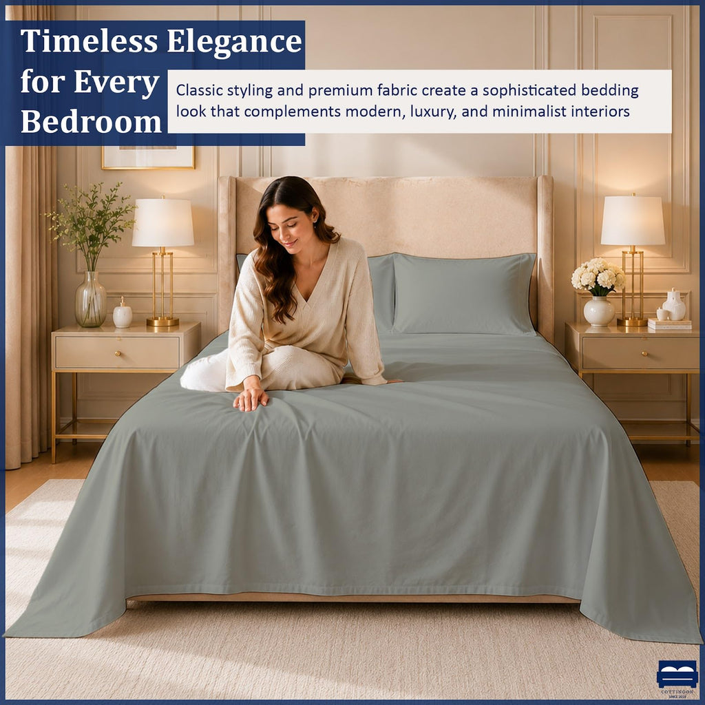 4 PC Olympic Queen Sheets, 15" Deep, Egyptian Cotton, Light Grey