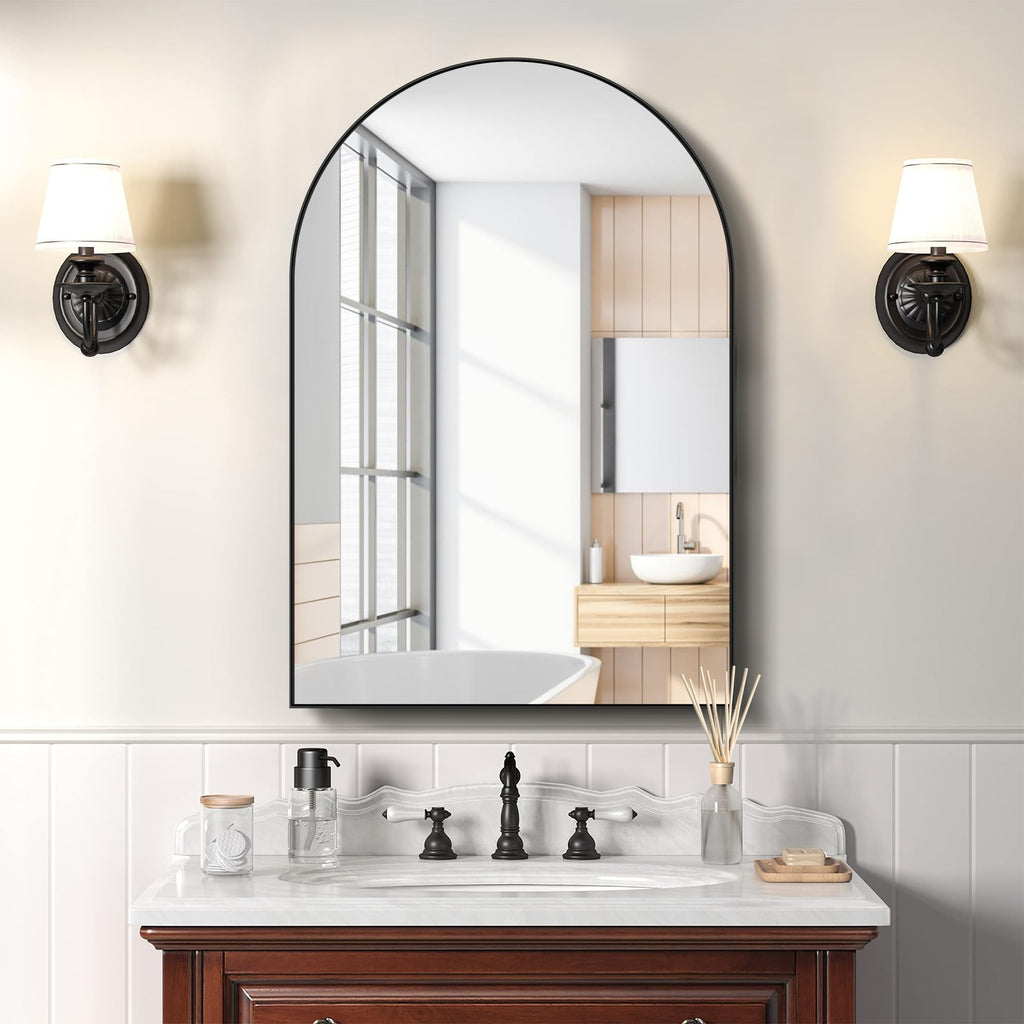 36x24 Inch Arched Bathroom Medicine Cabinet with Mirror Black