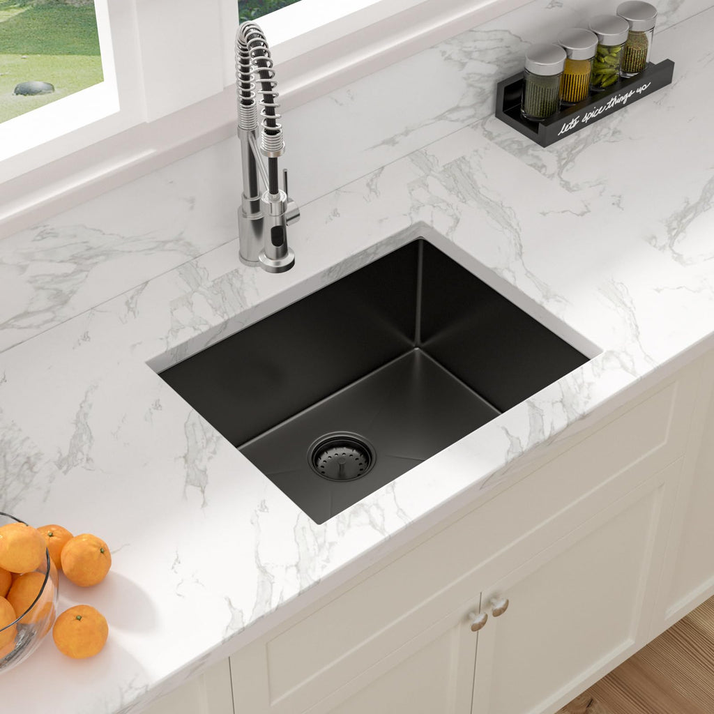 Undermount Bar Sink Black - 23 x 18 inch Bar Prep Kitchen Sink Gunmetal Black 16 Gauge Stainless Steel 23X18 Single