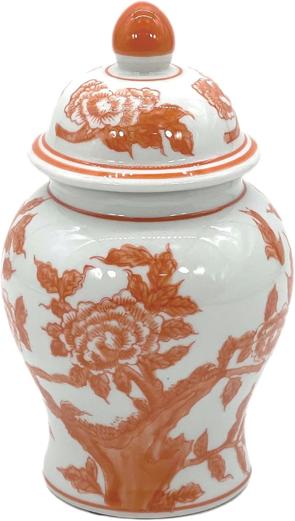 8" Ceramic Ginger Jar w/Lid - Classic Chinese Style Porcelain Jar Tea Storage Decor Decorative Centerpiece Vintage