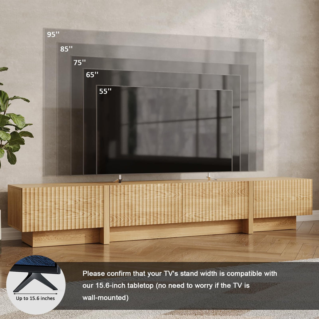 Fluted TV Stand and Coffee Table Set of 2, Rectangular, Natural