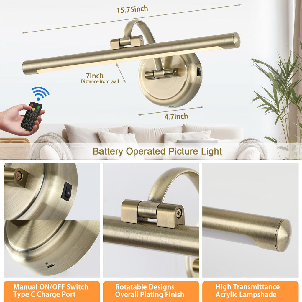 Picture Light for Wall, Battery Operated Art Light, Picture Frame Light with Remote & Timer, Cordless Wall Light