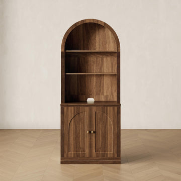 Monos 77-Inch Tall Modular Arched Bookcase with Door and Hutch, Walnut | Modular Setup, Vintage-Inspired Design