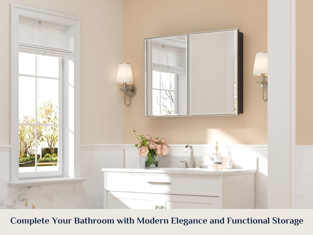 40"x30" Large Bathroom Medicine Cabinet, 2 Door, Brushed Nickel