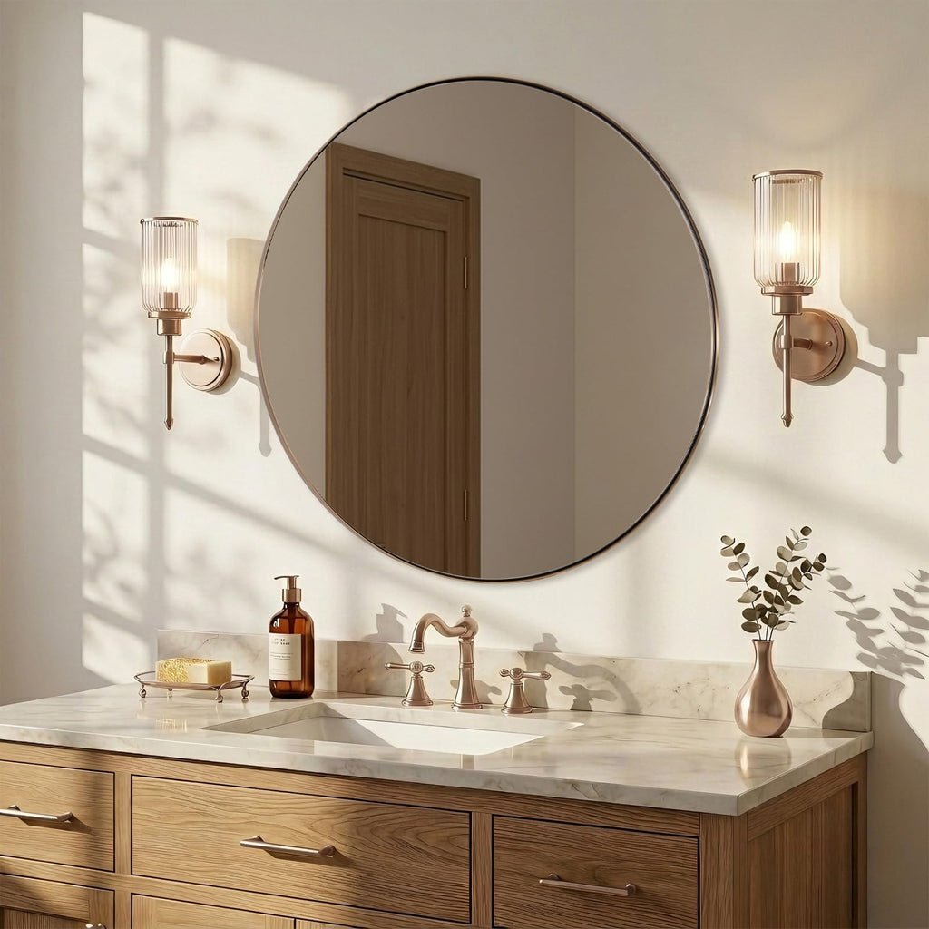 36 Inch Round Mirror, Champagne Bronze Circle Mirror for Wall