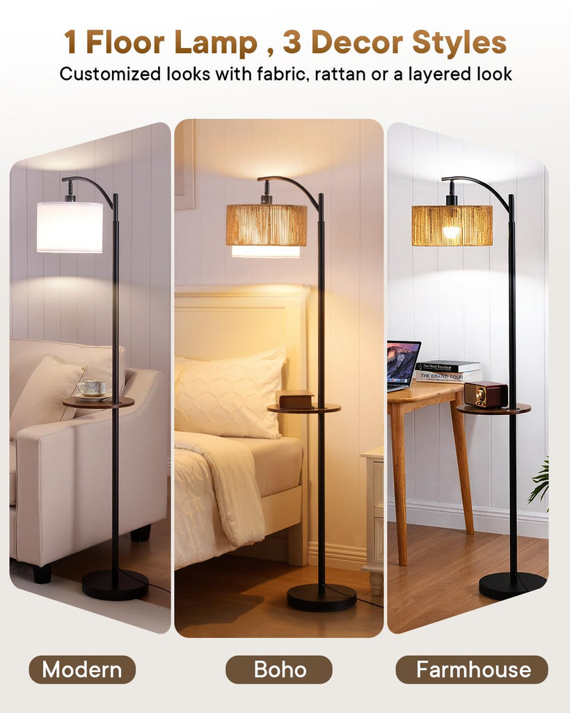 Rattan Floor Lamp, Farmhouse Arc Standing Lamp