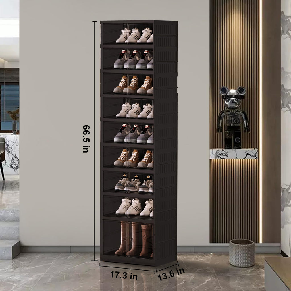 Foldable Shoe Rack Organizer, 9-Tier, 18 Pairs, 17.3" Wide, Black